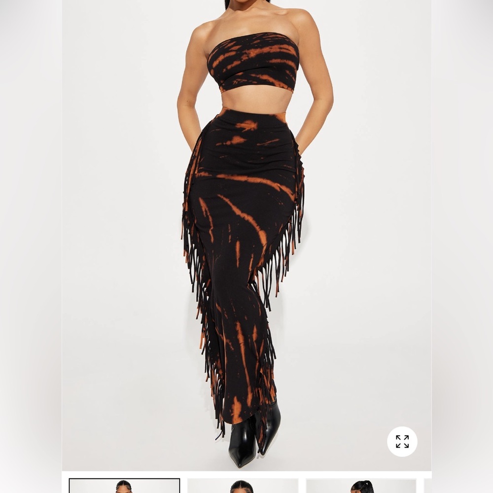 Fashion Nova Black and Orange Maxi Skirt with Fringe